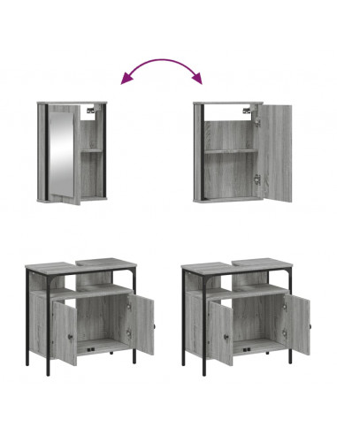 Set Mobili da Bagno 2 pz Grigio Sonoma in Legno Multistrato