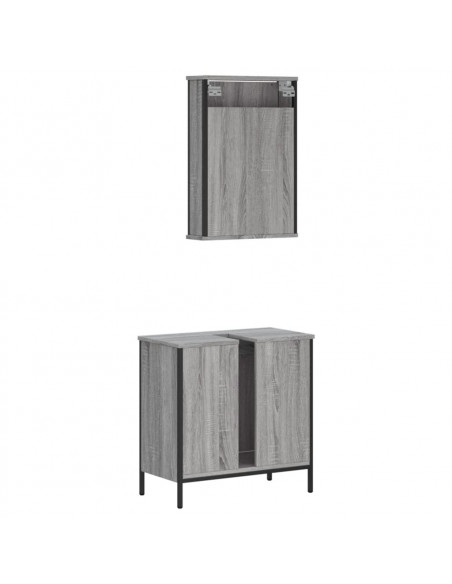 Set Mobili da Bagno 2 pz Grigio Sonoma in Legno Multistrato