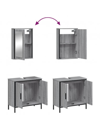 Set Mobili da Bagno 2 pz Grigio Sonoma in Legno Multistrato