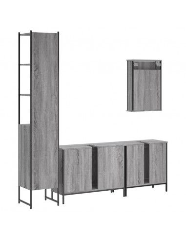 Set Mobili da Bagno 4 pz Grigio Sonoma in Legno Multistrato