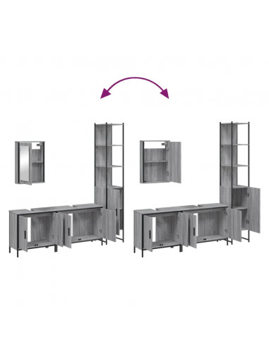 Set Mobili da Bagno 4 pz Grigio Sonoma in Legno Multistrato
