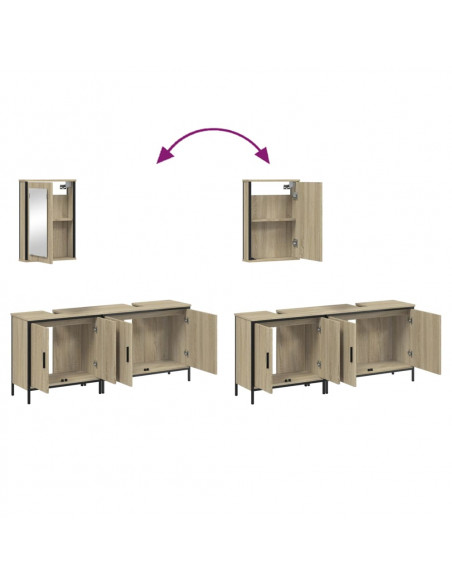 Set Mobili da Bagno 3 pz Rovere Sonoma in Legno Multistrato