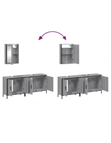 Set Mobili da Bagno 3 pz Grigio Sonoma in Legno Multistrato