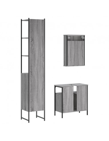 Set Mobili da Bagno 3 pz Grigio Sonoma in Legno Multistrato