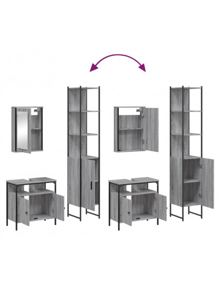 Set Mobili da Bagno 3 pz Grigio Sonoma in Legno Multistrato
