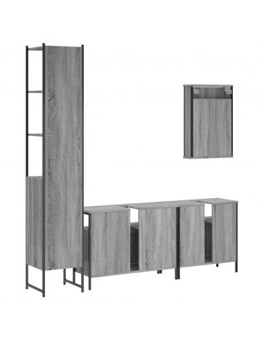 Set Mobili da Bagno 4 pz Grigio Sonoma in Legno Multistrato