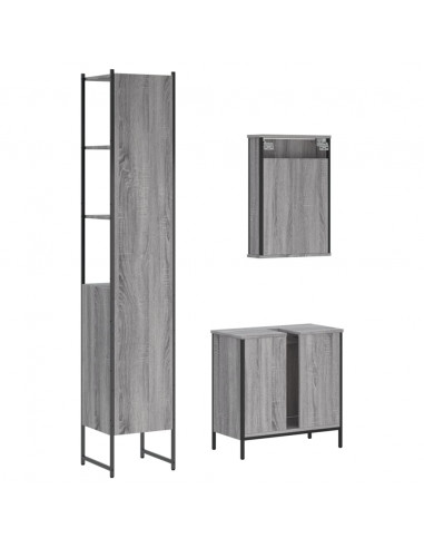 Set Mobili da Bagno 3 pz Grigio Sonoma in Legno Multistrato