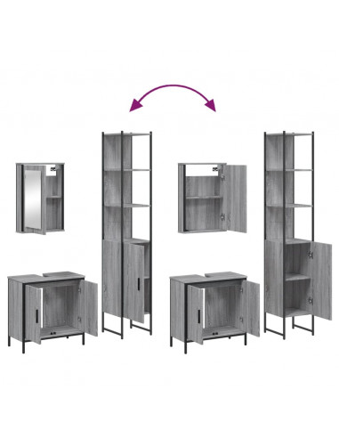 Set Mobili da Bagno 3 pz Grigio Sonoma in Legno Multistrato