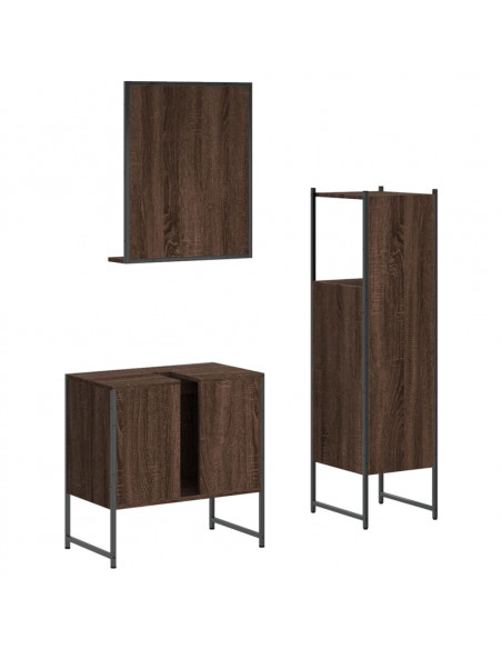 Set Mobili da Bagno 3 pz Rovere Marrone in Legno Multistrato