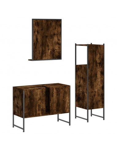 Set Mobili da Bagno 3 pz Rovere Fumo in Legno Multistrato