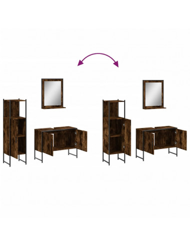 Set Mobili da Bagno 3 pz Rovere Fumo in Legno Multistrato