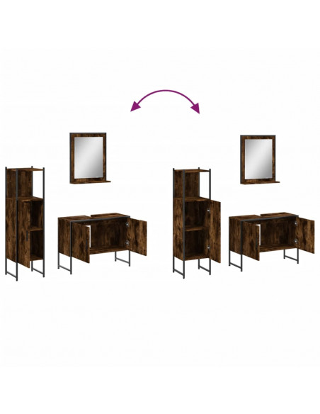 Set Mobili da Bagno 3 pz Rovere Fumo in Legno Multistrato