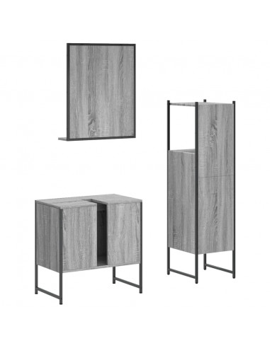 Set Mobili da Bagno 3 pz Grigio Sonoma in Legno Multistrato