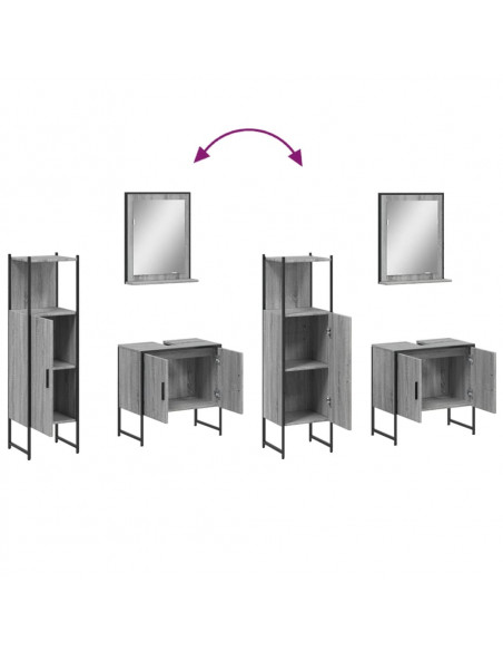 Set Mobili da Bagno 3 pz Grigio Sonoma in Legno Multistrato