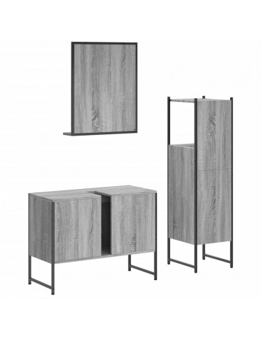 Set Mobili da Bagno 3 pz Grigio Sonoma in Legno Multistrato