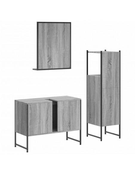 Set Mobili da Bagno 3 pz Grigio Sonoma in Legno Multistrato