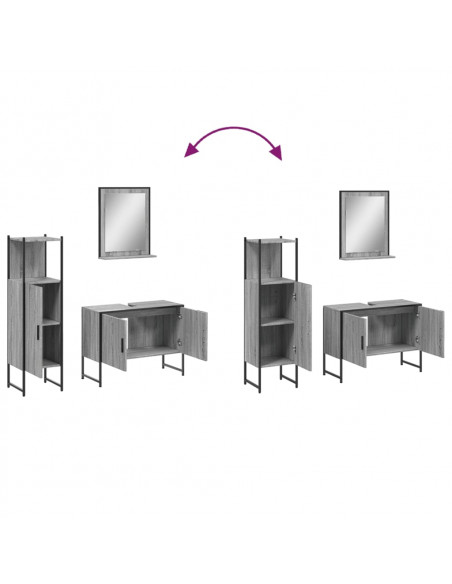 Set Mobili da Bagno 3 pz Grigio Sonoma in Legno Multistrato