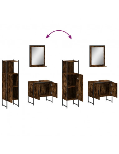 Set Mobili da Bagno 3 pz Rovere Fumo in Legno Multistrato