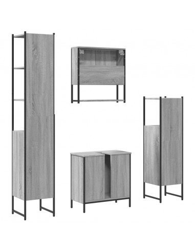 Set Mobili da Bagno 4 pz Grigio Sonoma in Legno Multistrato