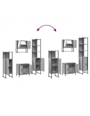 Set Mobili da Bagno 4 pz Grigio Sonoma in Legno Multistrato