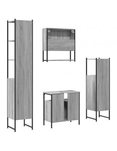 Set Mobili da Bagno 4 pz Grigio Sonoma in Legno Multistrato