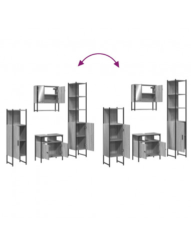 Set Mobili da Bagno 4 pz Grigio Sonoma in Legno Multistrato