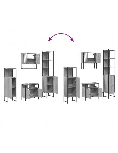 Set Mobili da Bagno 4 pz Grigio Sonoma in Legno Multistrato
