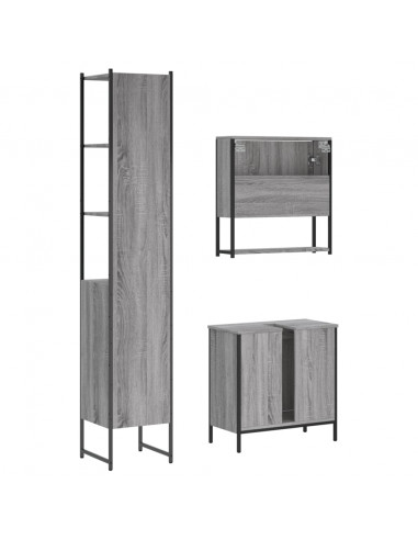 Set Mobili da Bagno 3 pz Grigio Sonoma in Legno Multistrato