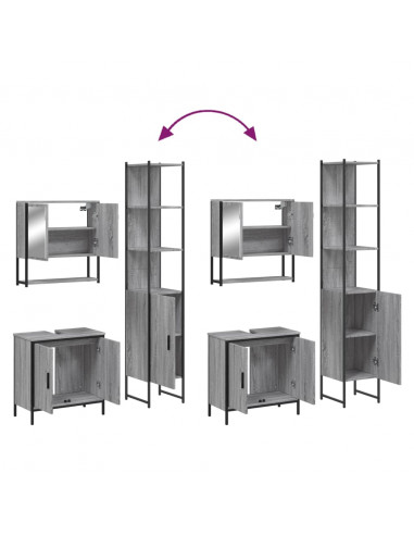Set Mobili da Bagno 3 pz Grigio Sonoma in Legno Multistrato