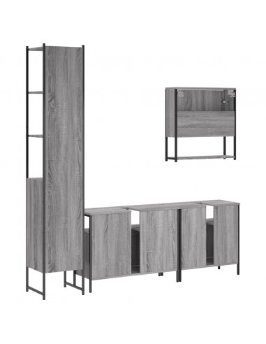 Set Mobili da Bagno 4 pz Grigio Sonoma in Legno Multistrato