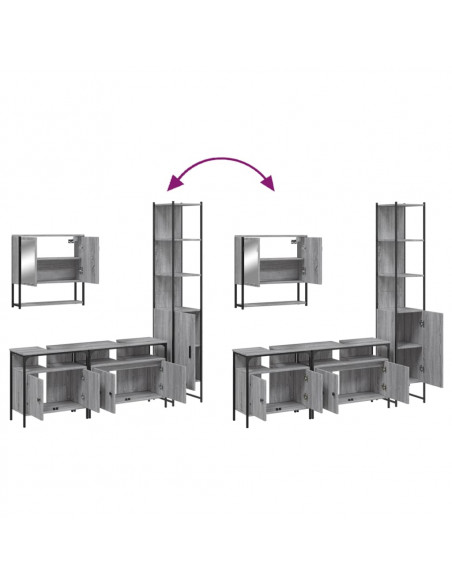 Set Mobili da Bagno 4 pz Grigio Sonoma in Legno Multistrato