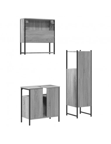 Set Mobili da Bagno 3 pz Grigio Sonoma in Legno Multistrato