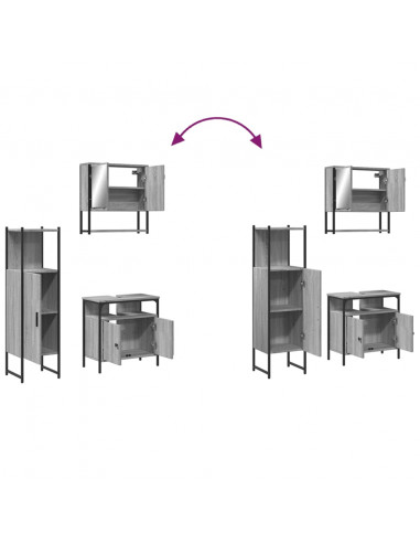 Set Mobili da Bagno 3 pz Grigio Sonoma in Legno Multistrato