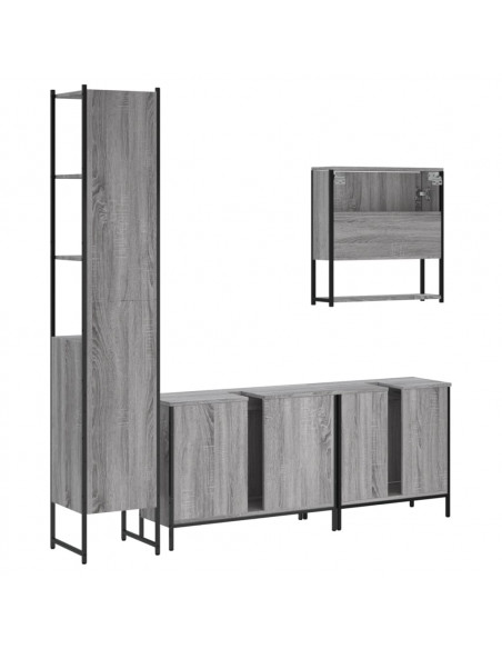 Set Mobili da Bagno 4 pz Grigio Sonoma in Legno Multistrato