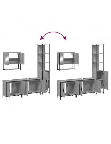 Set Mobili da Bagno 4 pz Grigio Sonoma in Legno Multistrato