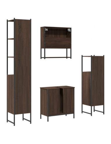 Set Mobili da Bagno 4 pz Rovere Marrone in Legno Multistrato