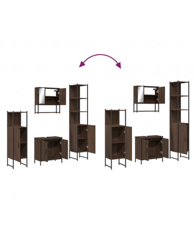 Set Mobili da Bagno 4 pz Rovere Marrone in Legno Multistrato