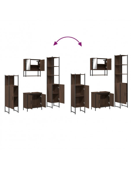Set Mobili da Bagno 4 pz Rovere Marrone in Legno Multistrato