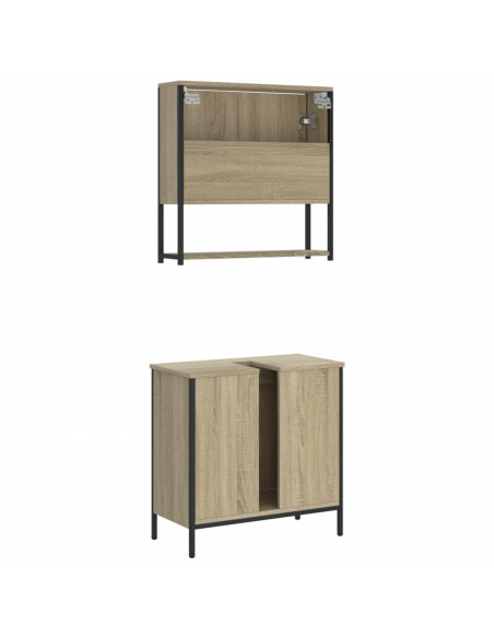 Set Mobili da Bagno 2 pz Rovere Sonoma in Legno Multistrato