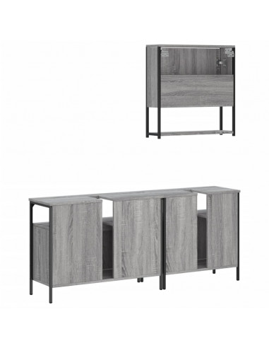 Set Mobili da Bagno 3 pz Grigio Sonoma in Legno Multistrato