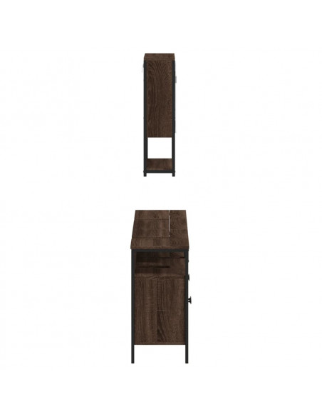 Set Mobili da Bagno 3 pz Rovere Marrone in Legno Multistrato