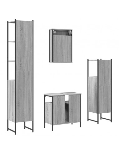Set Mobili da Bagno 4 pz Grigio Sonoma in Legno Multistrato