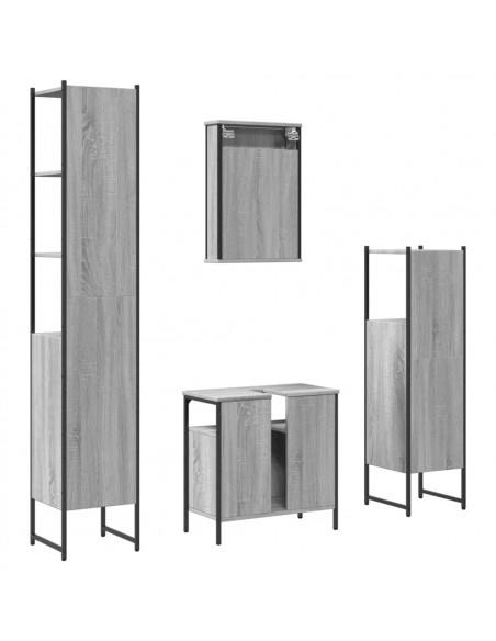 Set Mobili da Bagno 4 pz Grigio Sonoma in Legno Multistrato
