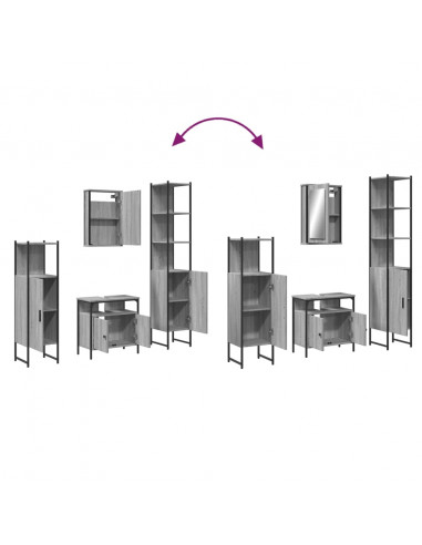 Set Mobili da Bagno 4 pz Grigio Sonoma in Legno Multistrato