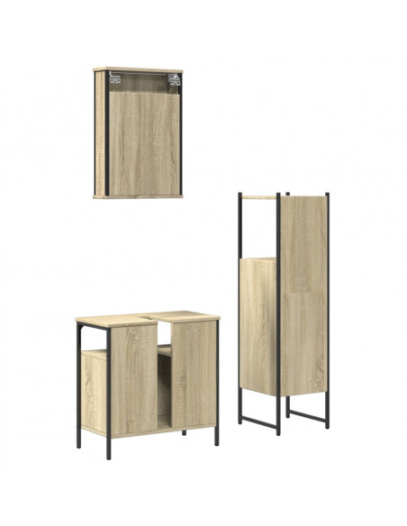 Set Mobili da Bagno 3 pz Rovere Sonoma in Legno Multistrato