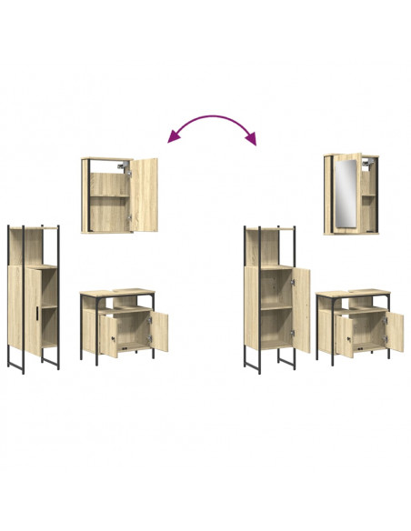 Set Mobili da Bagno 3 pz Rovere Sonoma in Legno Multistrato