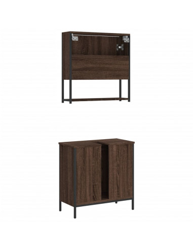 Set Mobili da Bagno 2 pz Rovere Marrone in Legno Multistrato