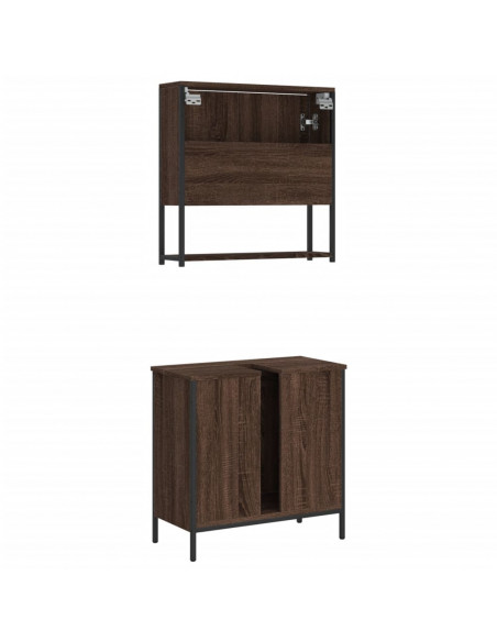 Set Mobili da Bagno 2 pz Rovere Marrone in Legno Multistrato