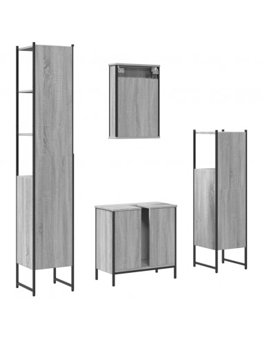 Set Mobili da Bagno 4 pz Grigio Sonoma in Legno Multistrato
