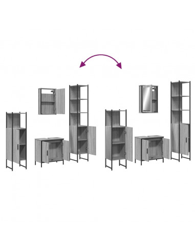 Set Mobili da Bagno 4 pz Grigio Sonoma in Legno Multistrato